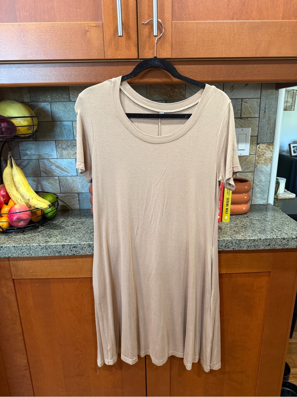 Tan Short Sleeve Swing Dress